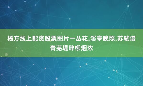 杨方线上配资股票图片一丛花.溪亭晚照.苏轼谱青芜堤畔柳烟浓